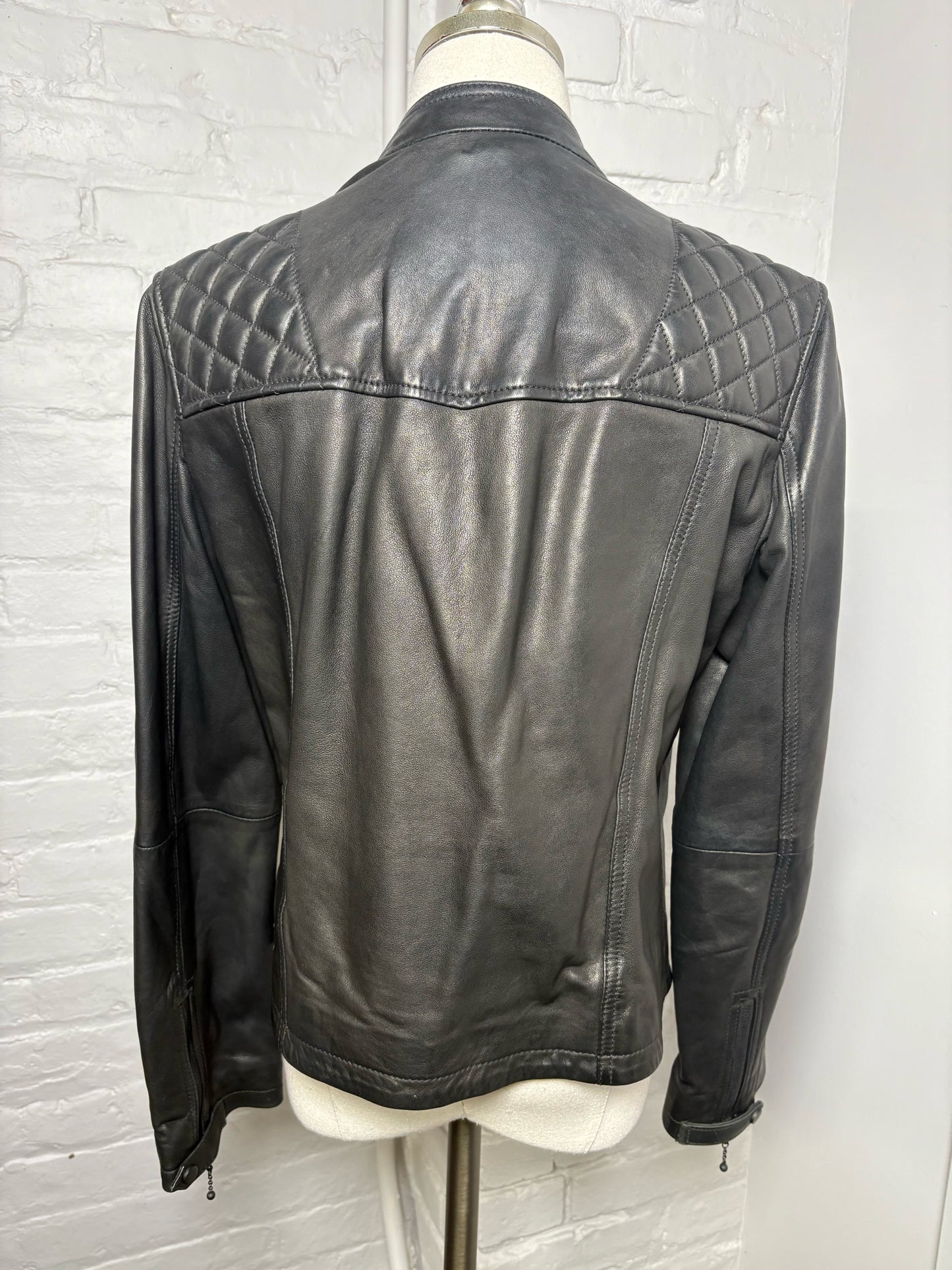 Women Size 10 All Saints Black Quilted Leather Jacket