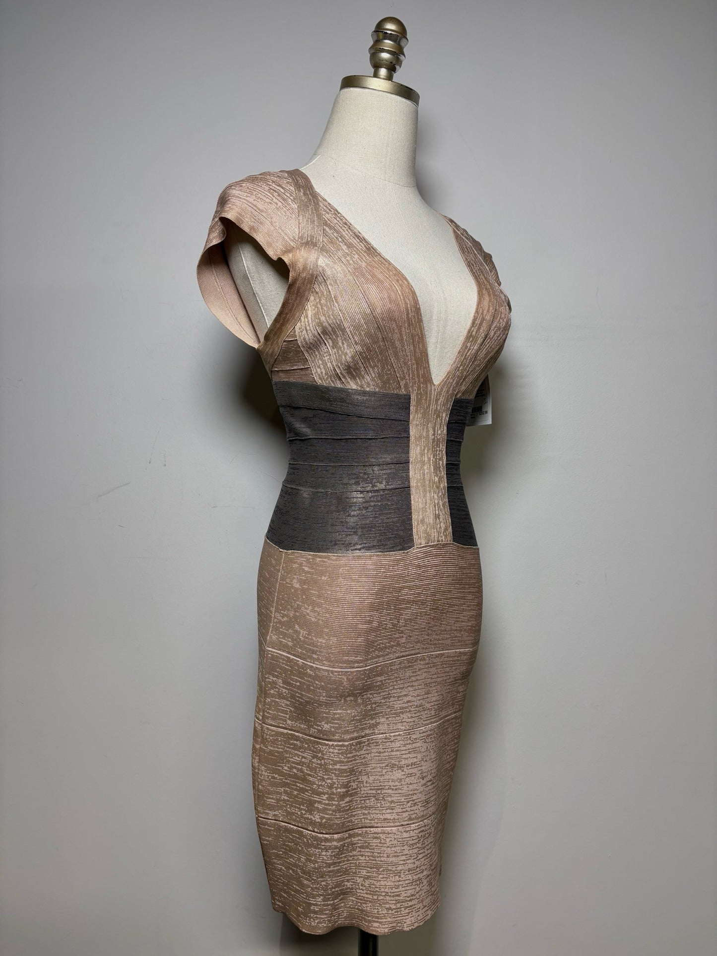 Women Size S Herve Leger Paris rose gold & gray Metallic Women's Dress