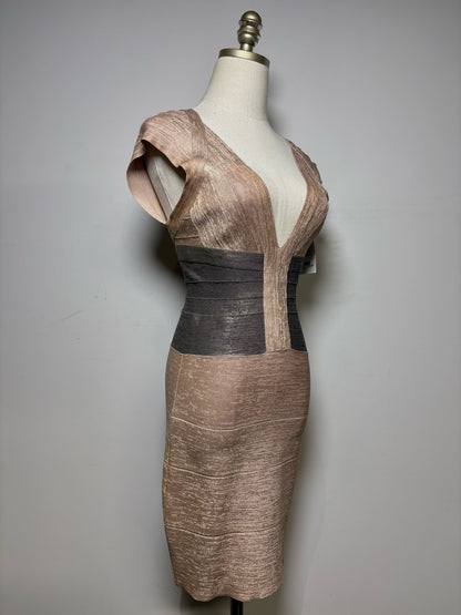 Women Size S Herve Leger Paris rose gold & gray Metallic Women's Dress