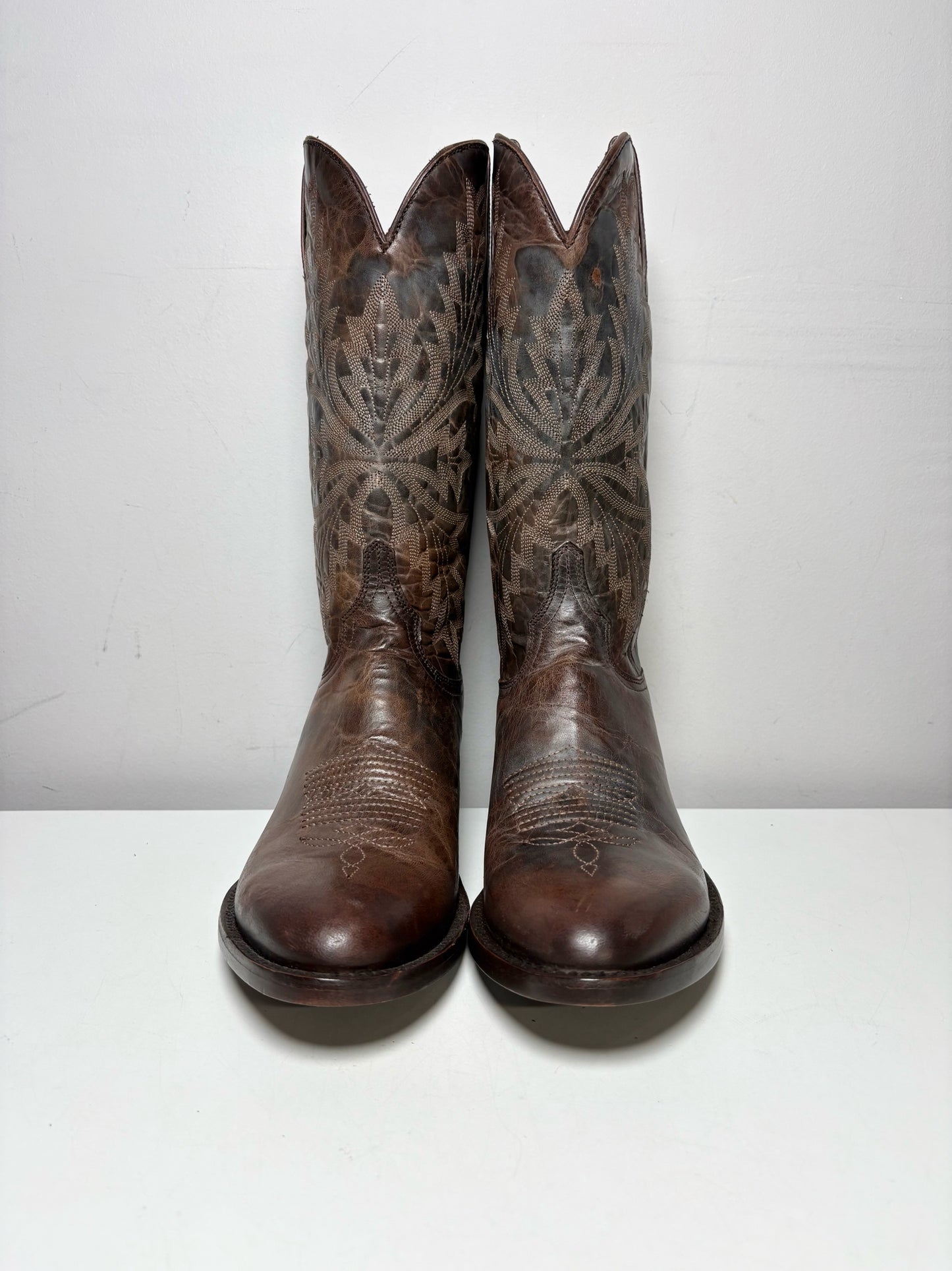 Men Shoe Size 11 All Black Brown Leather Western Stitch Pre-Owned NWOT Mad Dog Chocolate England Boots