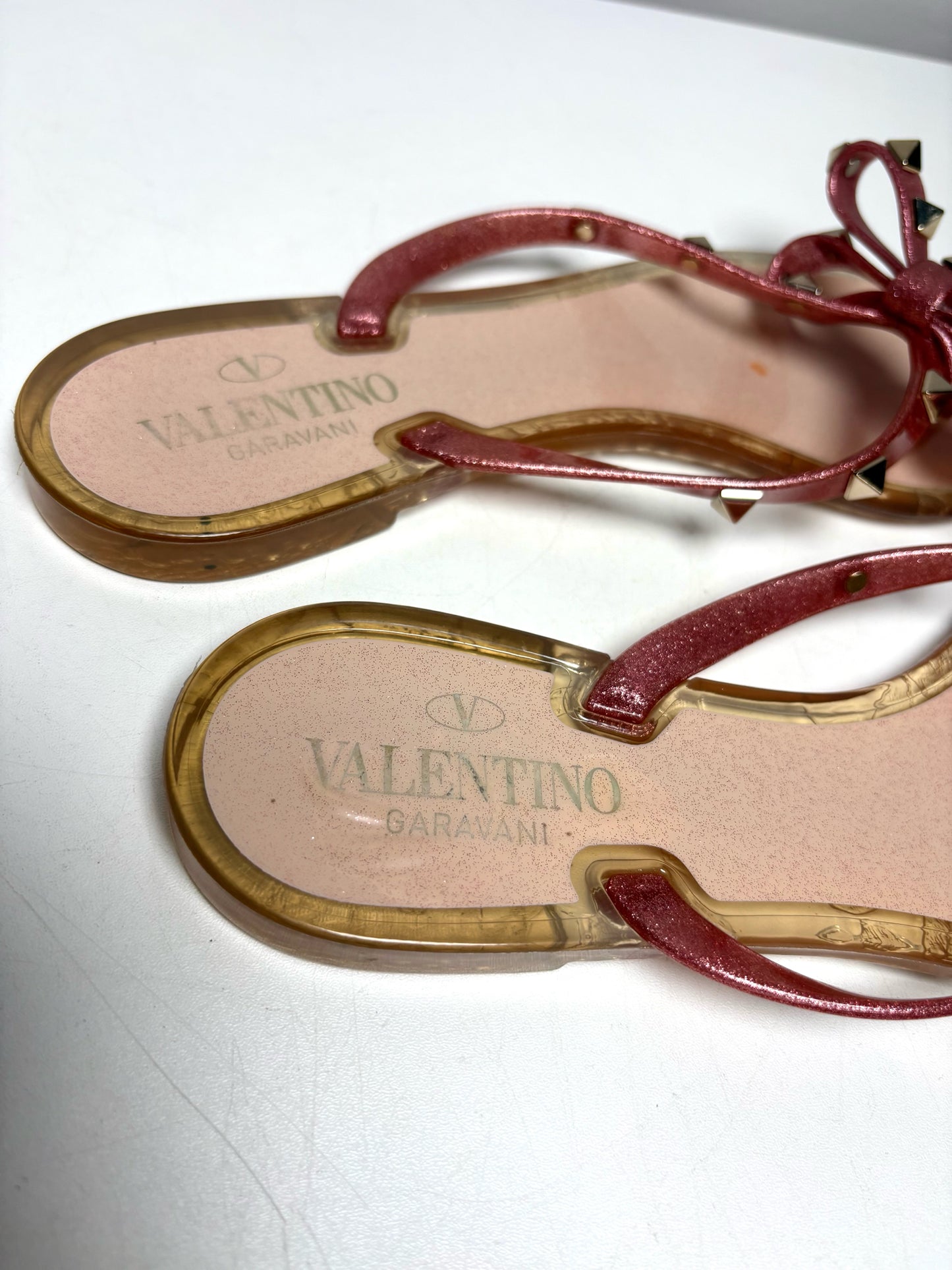 Valentino Garavani Rockstud Jelly Glitter Sparkle Pink PVC Size 39 Sandals