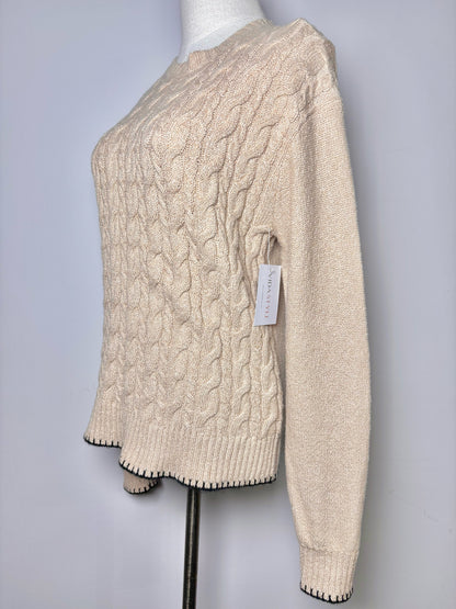 Women Size XS ATM Tan Solid Cotton Blend Cableknit NWT Sweater