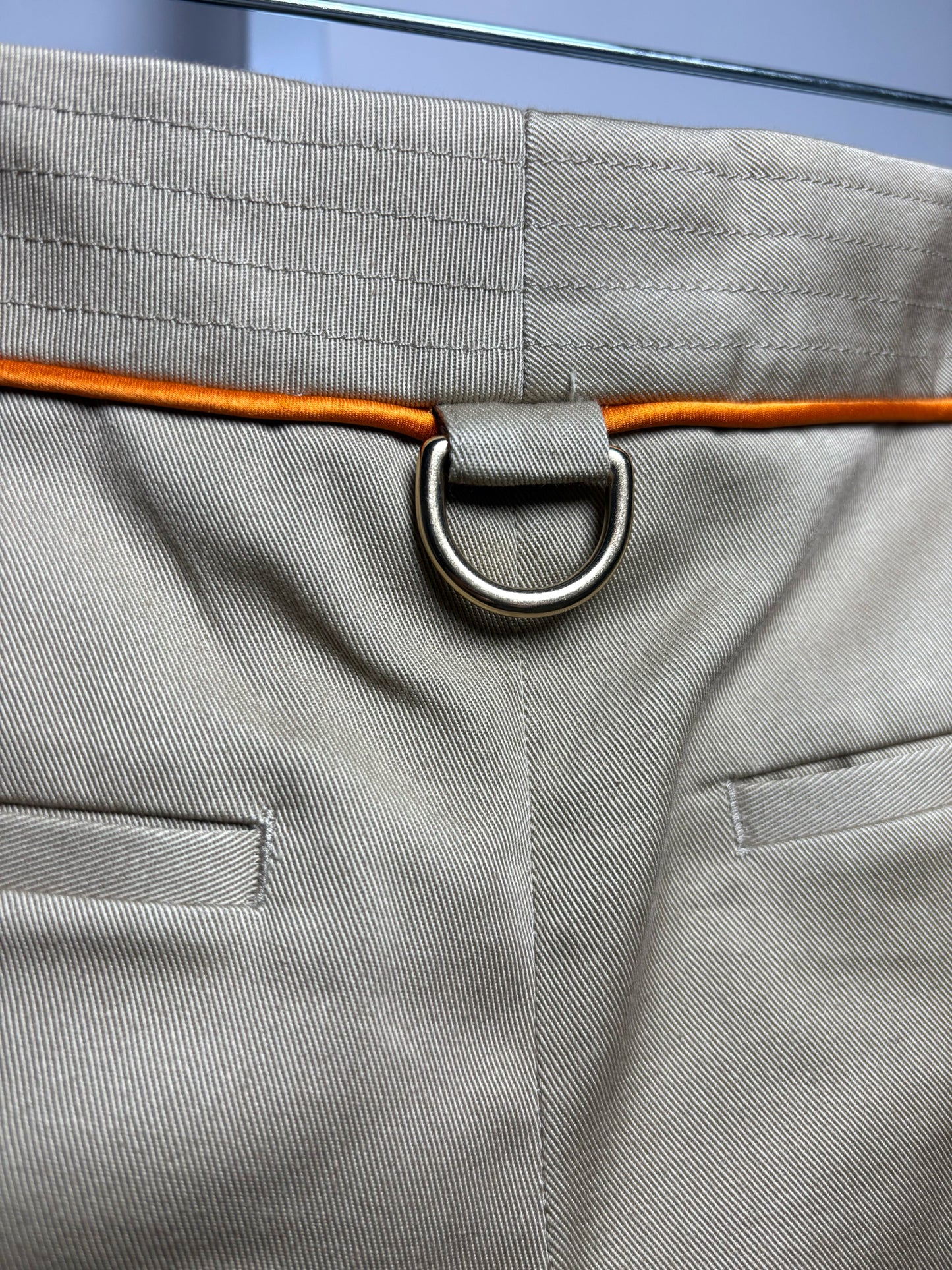 Women Size 4 Burberry Khaki w/Orange Piping Cotton w/Stretch Pre-owned Pants