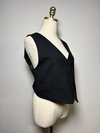 Women's Size L ZARA Charcoal Pinstripe Polyester Viscose NWT Pre-Owned Vest