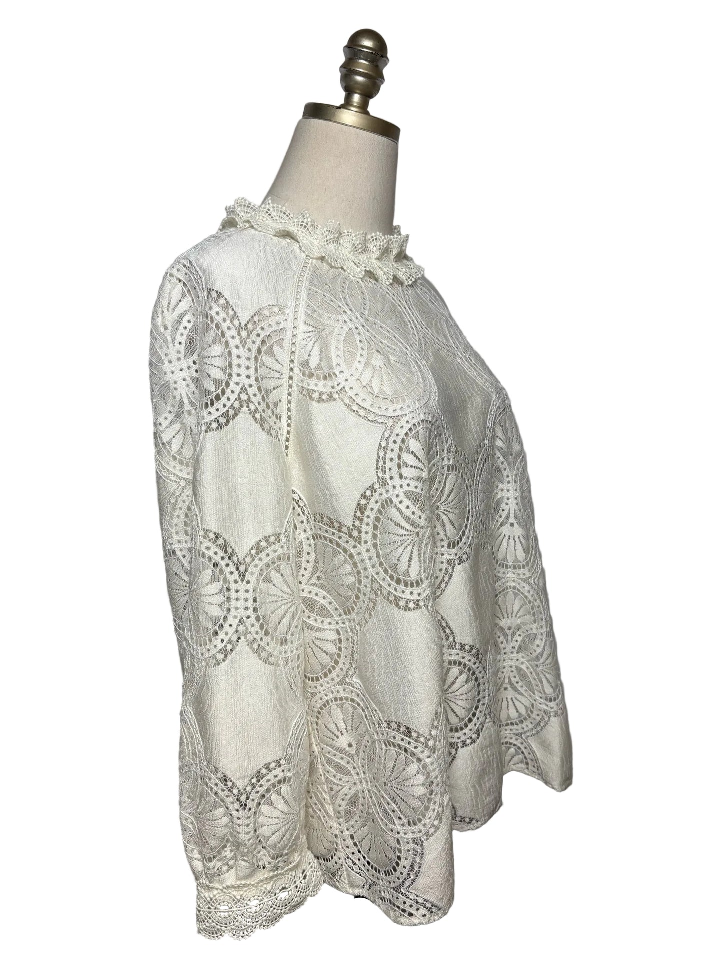 Women Size 44 Sézane Bianca White Lace Cotton Blend Pre-Owned Blouse