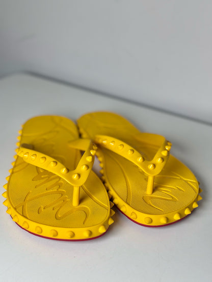 W Size 39 Christian Louboutin Super Flip Yellow Rubber Studs Pre-owned