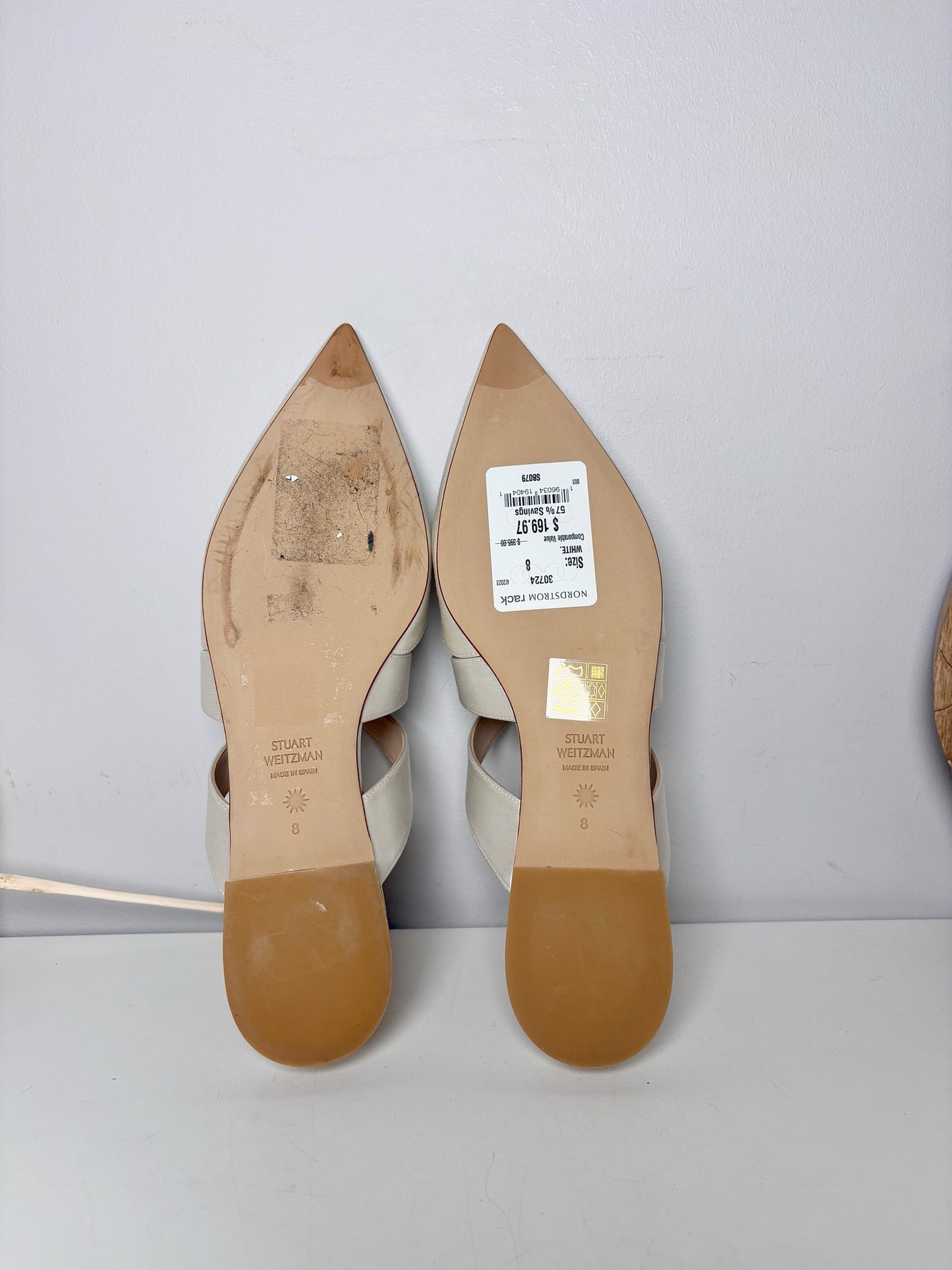 W Shoe Size 8 Stuart Weitzman Cream Satin Flats