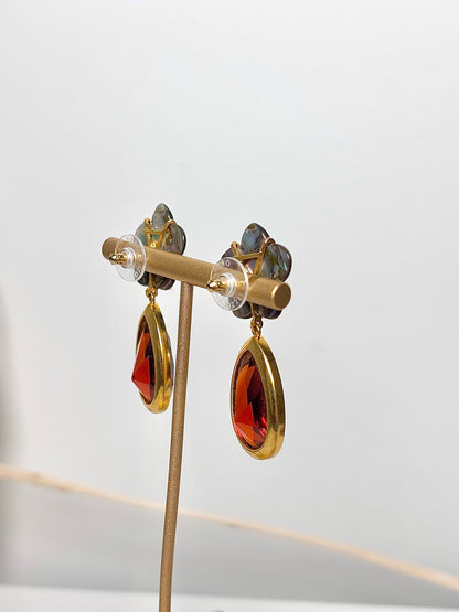 Lizzie Fortunato Garnet Stone 10K Gold Plated Earrings