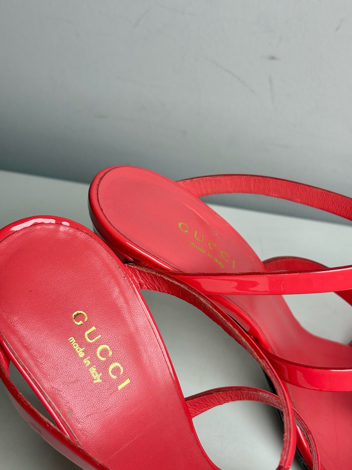 W Shoe Size 36.5 (6.5 US) Gucci "Ursula Horsebit Heel"  Red Leather Patent Heels