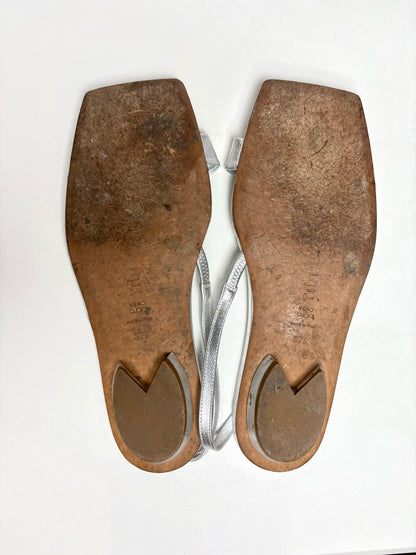 W Shoe Size 37.5 Tibi Avi Asymmetric Metallic Silver Pre-owned Flat Sandal