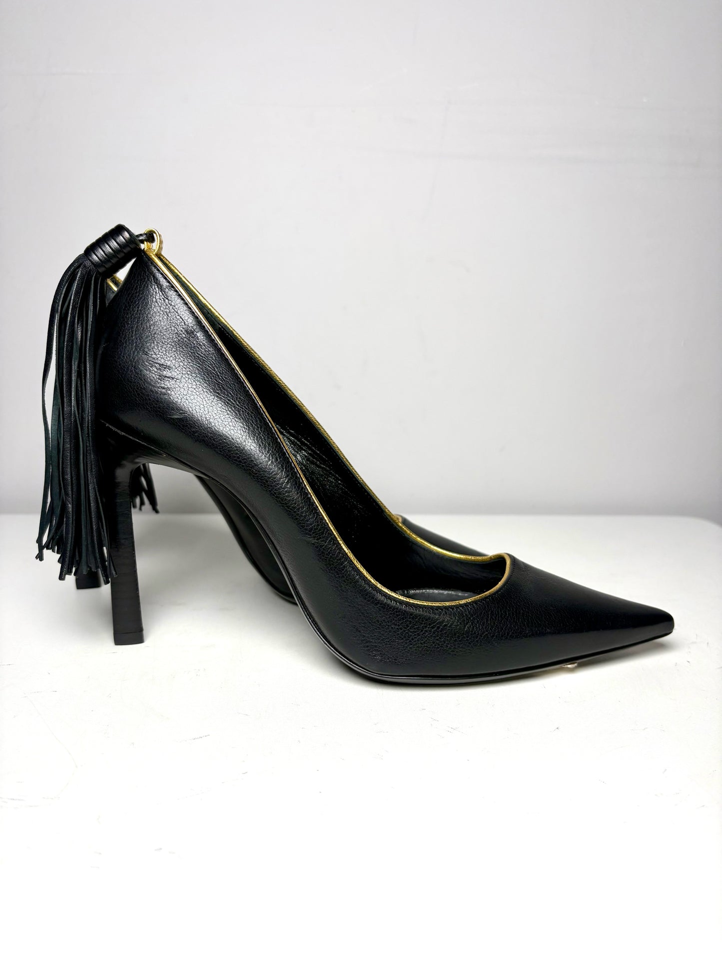 W Shoe Size 38.5 (8.5 US) Lanvin Ankle Tassel Black Leather Pre-owned Heels