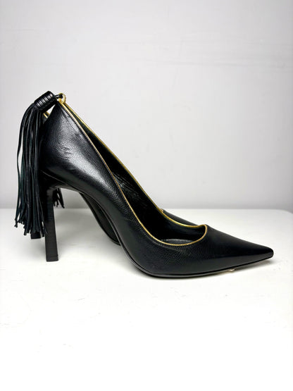 W Shoe Size 38.5 (8.5 US) Lanvin Ankle Tassel Black Leather Pre-owned Heels