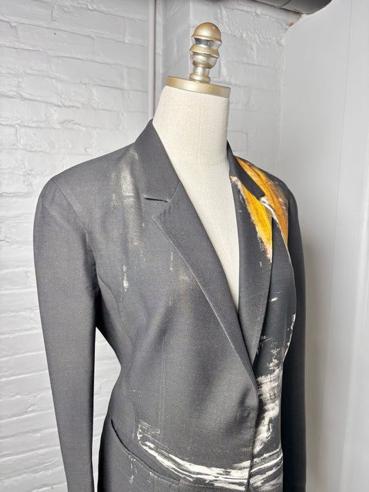 Women Size 10 Donna Karan New York Black Abstract Print Blazer