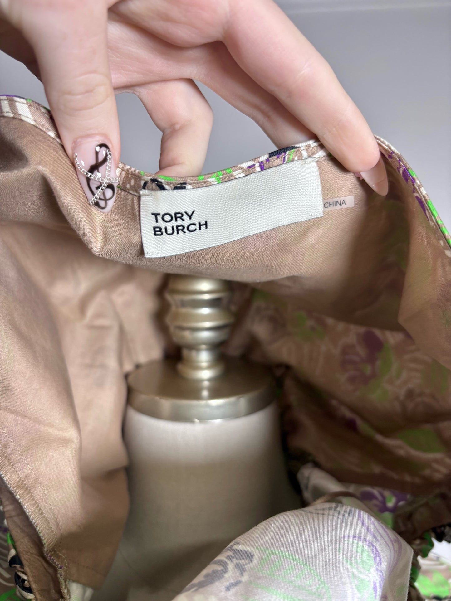 Women Size 4 Tory Burch Brown, Green Floral Pure Cotton Women's Pre-owned Dress