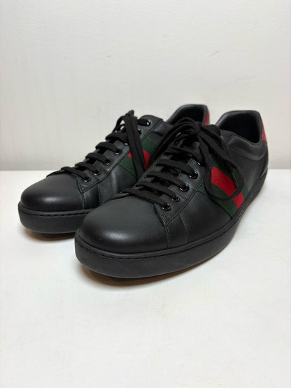 W Shoe Size 10 Gucci Ace Black Leather Pre-owned Sneakers