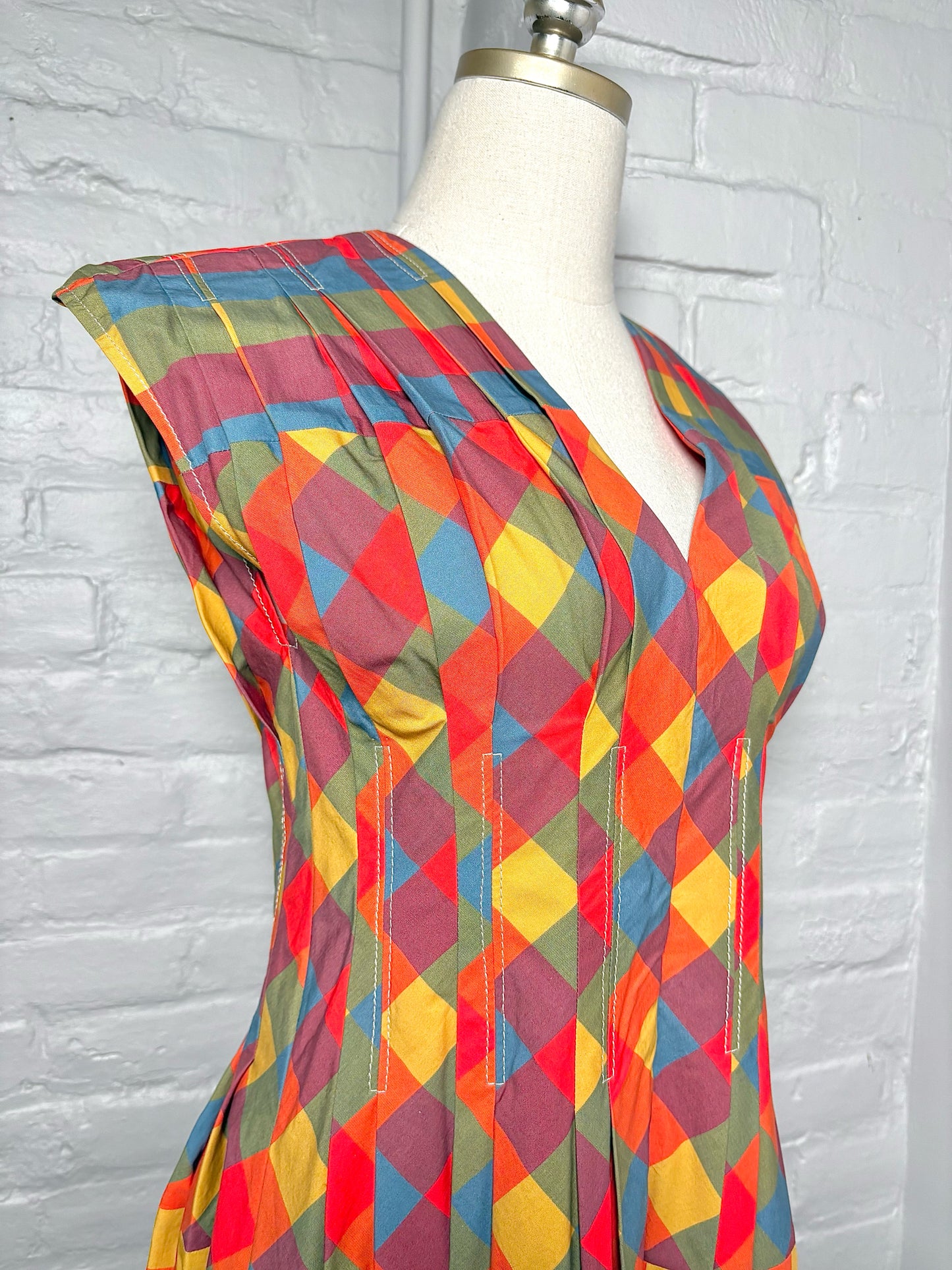Women Size 2 Tory Burch Orange, Mustard, Green, Blue & Plum Plaid Cotton Dress