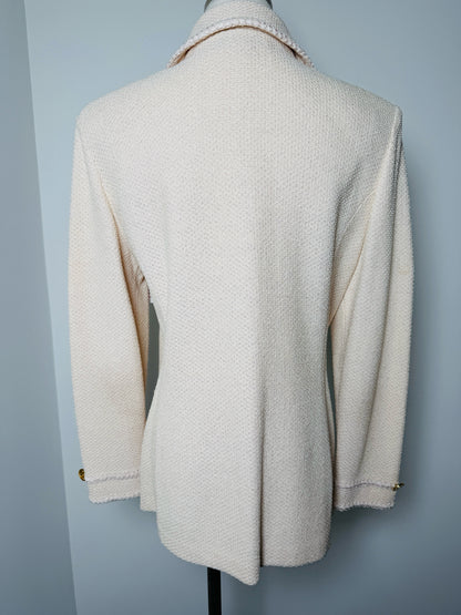 Ladies Blazer- St. John Cream Tweed w/ Gold Pink Sun Buttons (8