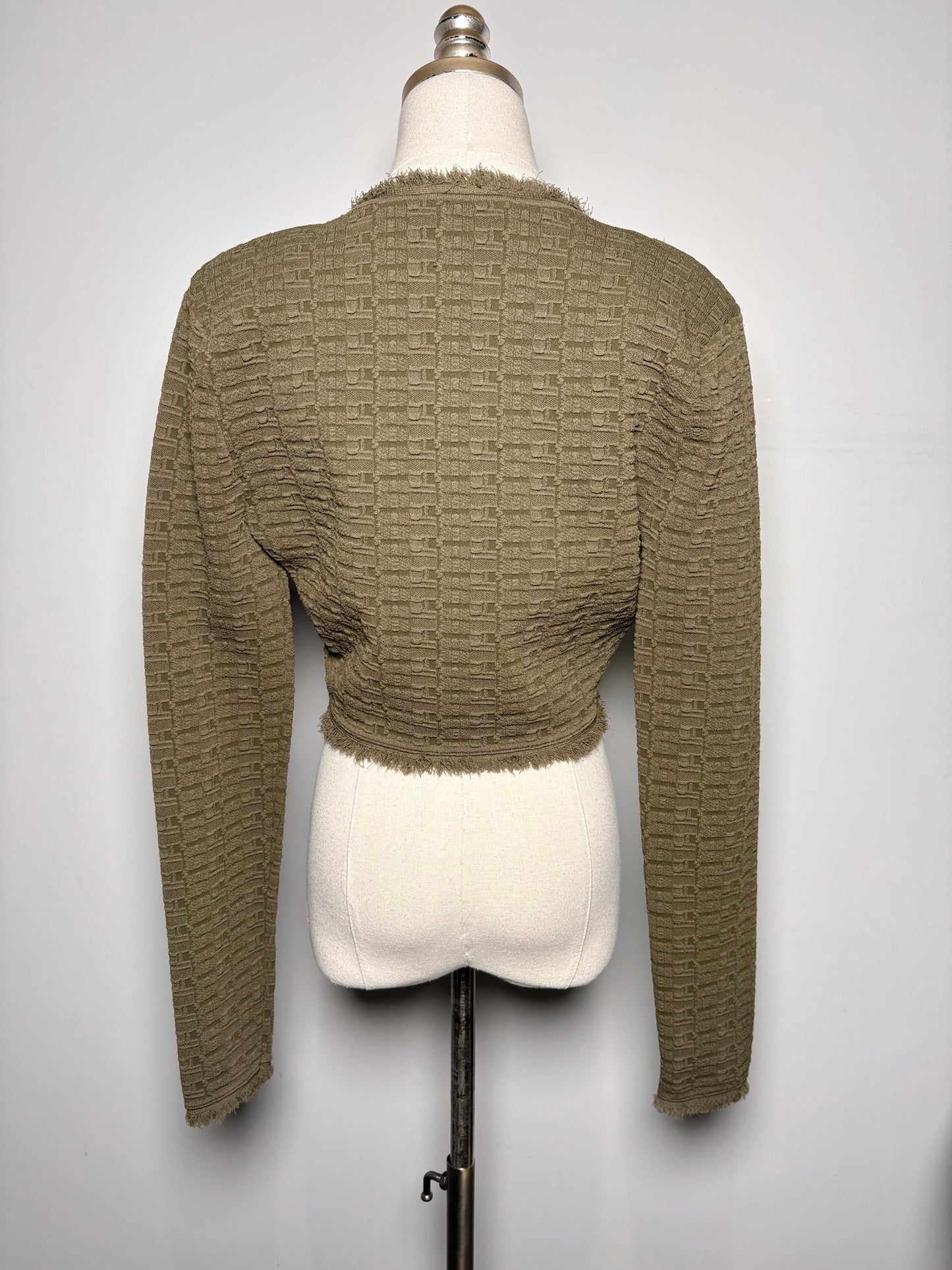 Women Size S Ronny Kobo Olive Green Puckered Cropped Jacket