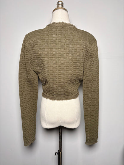 Women Size S Ronny Kobo Olive Green Puckered Cropped Jacket