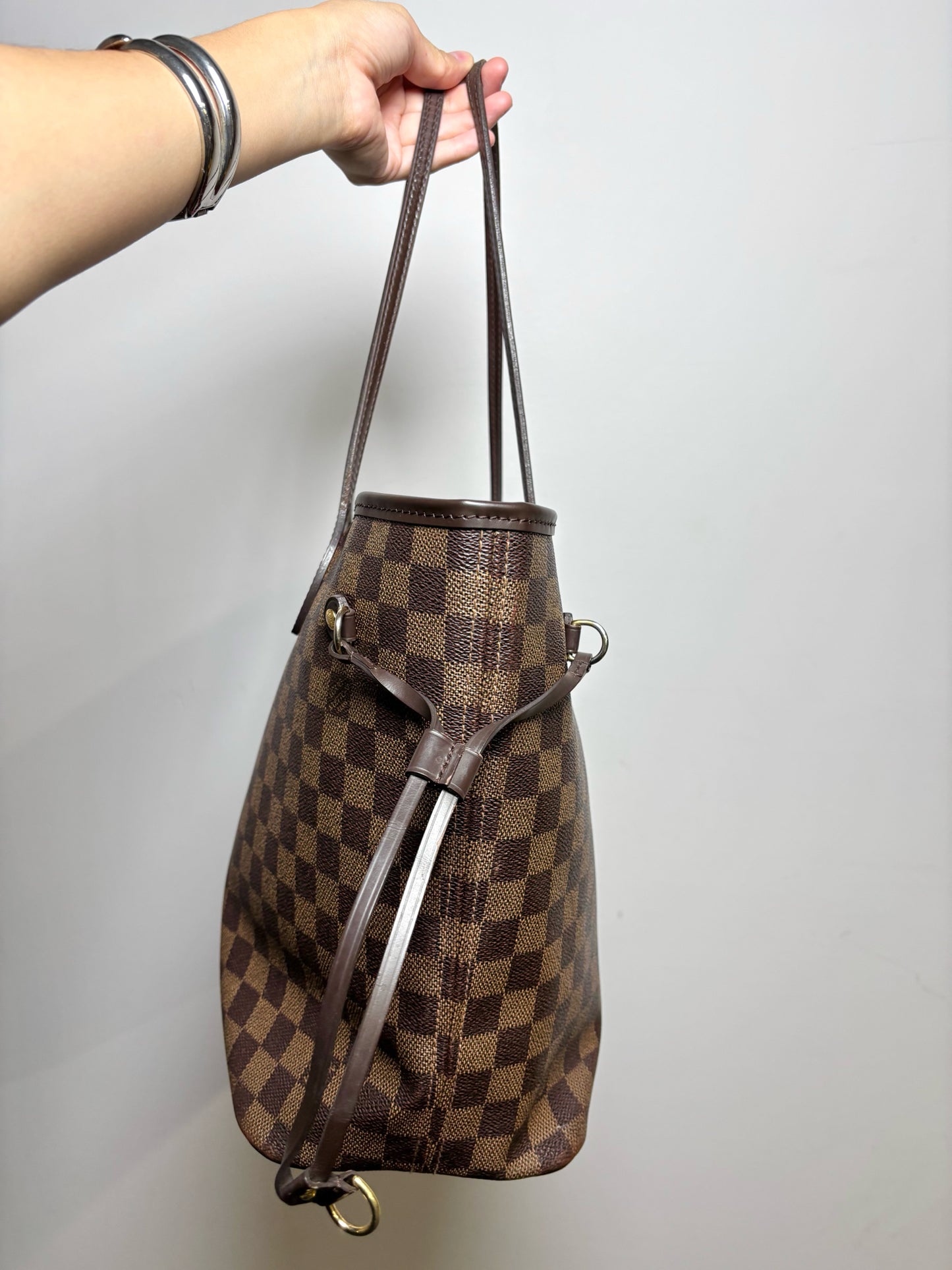 Louis Vuitton Damier Coated Canvas Brown Cowhide Trim Neverfull MM Purse