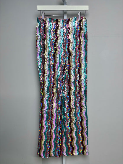 Women Size 4 Free People Multi-Color Sequins Straight Leg Pre-owned Pants