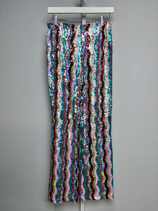 Women Size 4 Free People Multi-Color Sequins Straight Leg Pre-owned Pants