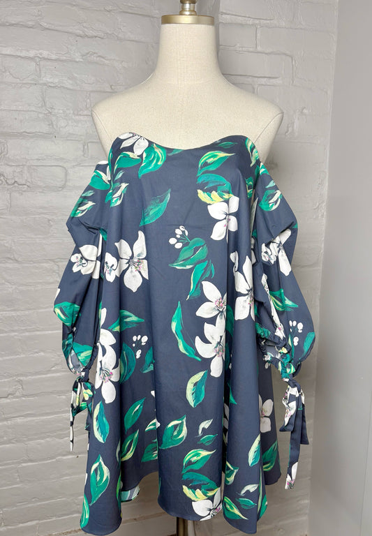 Women Size XS Caroline Constas for Intermix Blue Floral Cotton Mini Dress