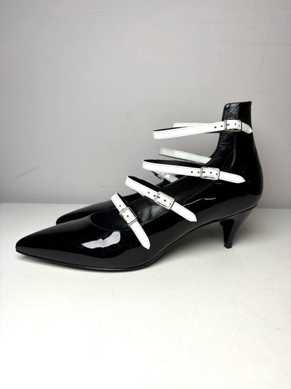 W Shoe Size 39 Saint Laurent Black & White Patent Leather Pre-owned Pump