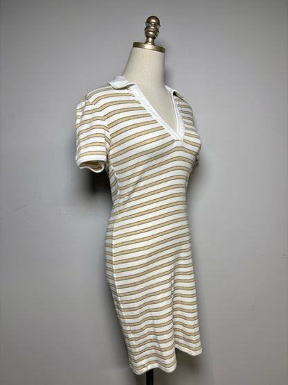 Women's Size XS Veronica Beard Bailey Striped Metallic Gold Pre-Owned Polo Dress