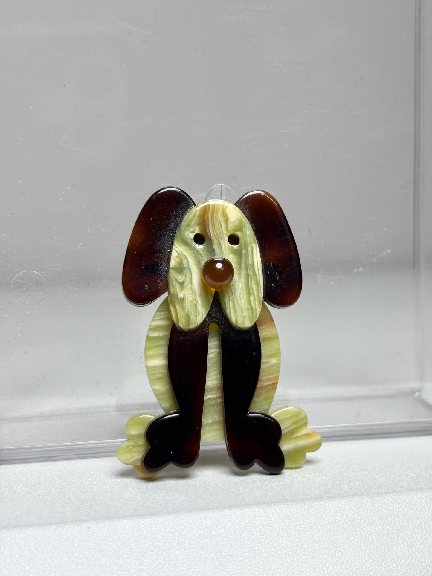 Olive Green, Brown Lea Stein Circa 2000s Sitting Dog Pre-owned Pendant