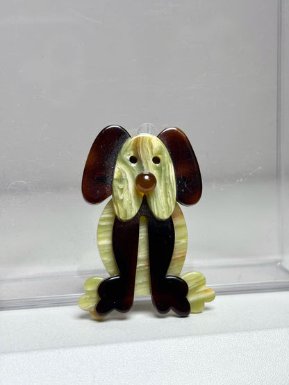 Olive Green, Brown Lea Stein Circa 2000s Sitting Dog Pre-owned Pendant