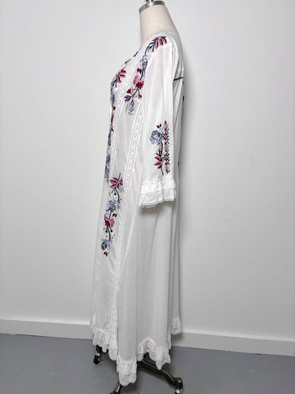 Women Size XS Misa Los Angeles White Embroidered Cotton Maxi Dress