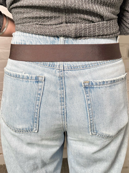 Women's Gucci 95-38 (M/L) Brown Elastic Silver Buckle Bamboo Belt
