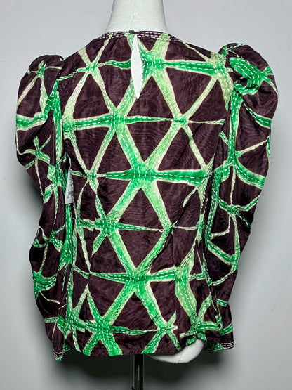 Women Size 8 Ulla Johnson Brown, Green Waves 100% Silk NWT, Pre-owned Top
