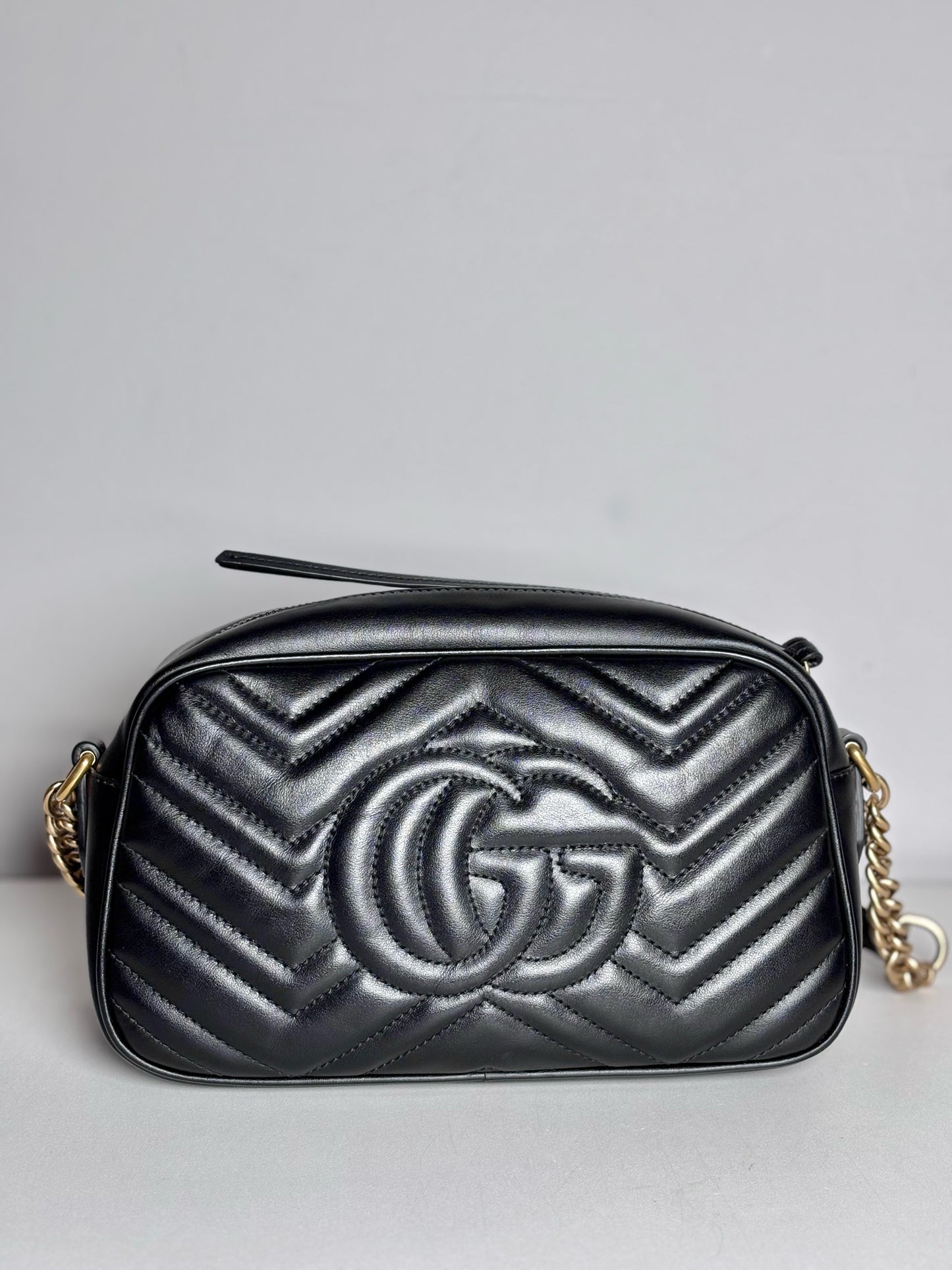 Gucci Marmont Camera Quilted Leather Pre-owned Black Nappa Small Purse Pre-owned