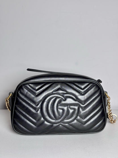 Gucci Marmont Camera Quilted Leather Pre-owned Black Nappa Small Purse Pre-owned