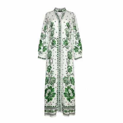 Women Size M Magaschoni White, Green Floral Pure Linen Pre-owned Dress