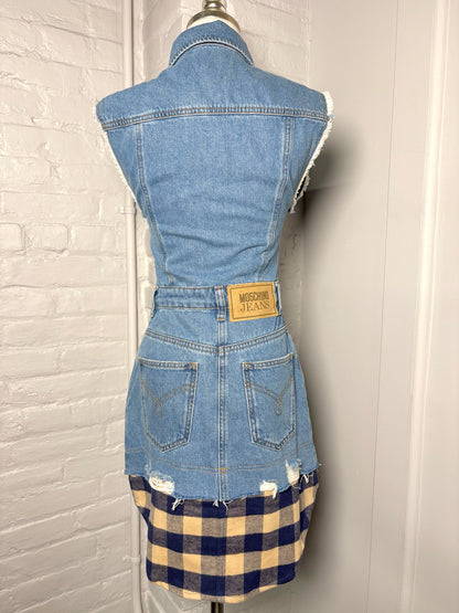 Women Size XS Moschino Jeans Blue Plaid Hem Dress