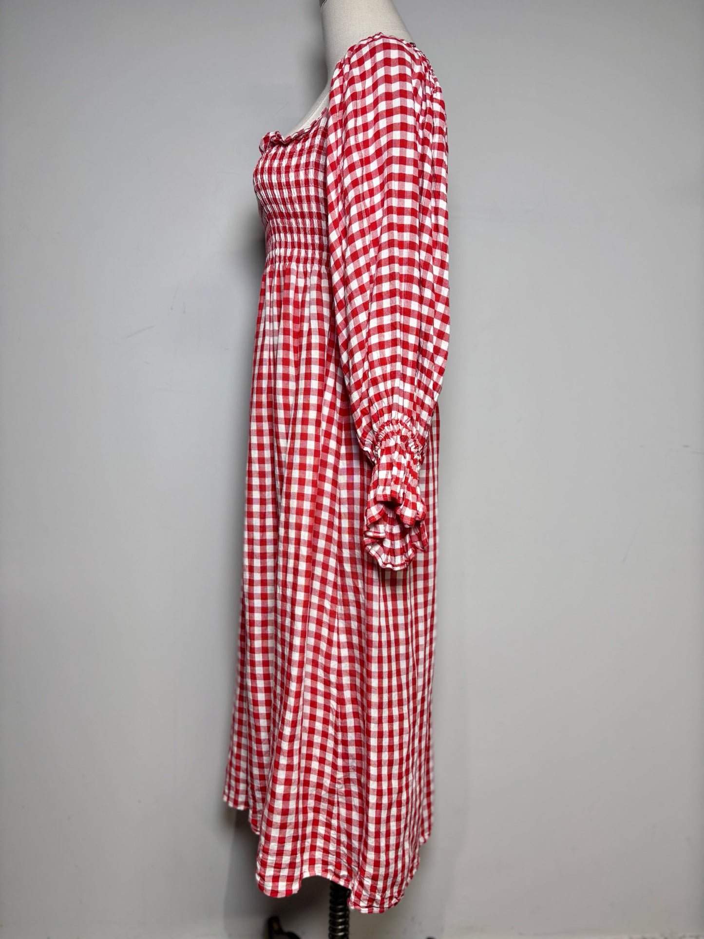 Women Size L SLEEPER Red, White Gingham Linen Blend Midi Dress