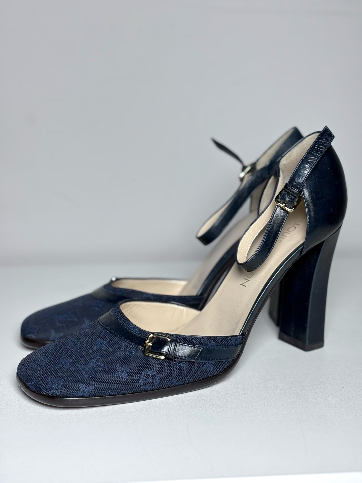 Louis Vuitton Josephine Blue Canvas, Leather Pre-owned Heels