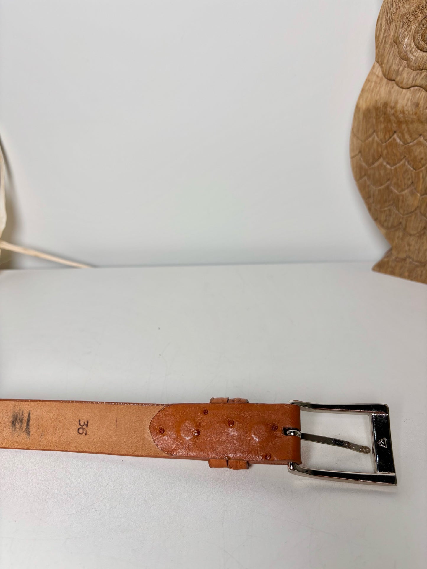 Mens Size 36 W. Kleinberg Cognac Ostrich Leather Men's Belt