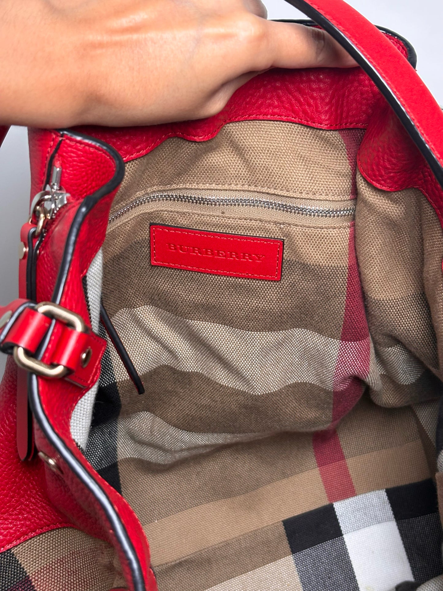 Leather Burberry Haymarket Check Pre-owned Red Medium Purse