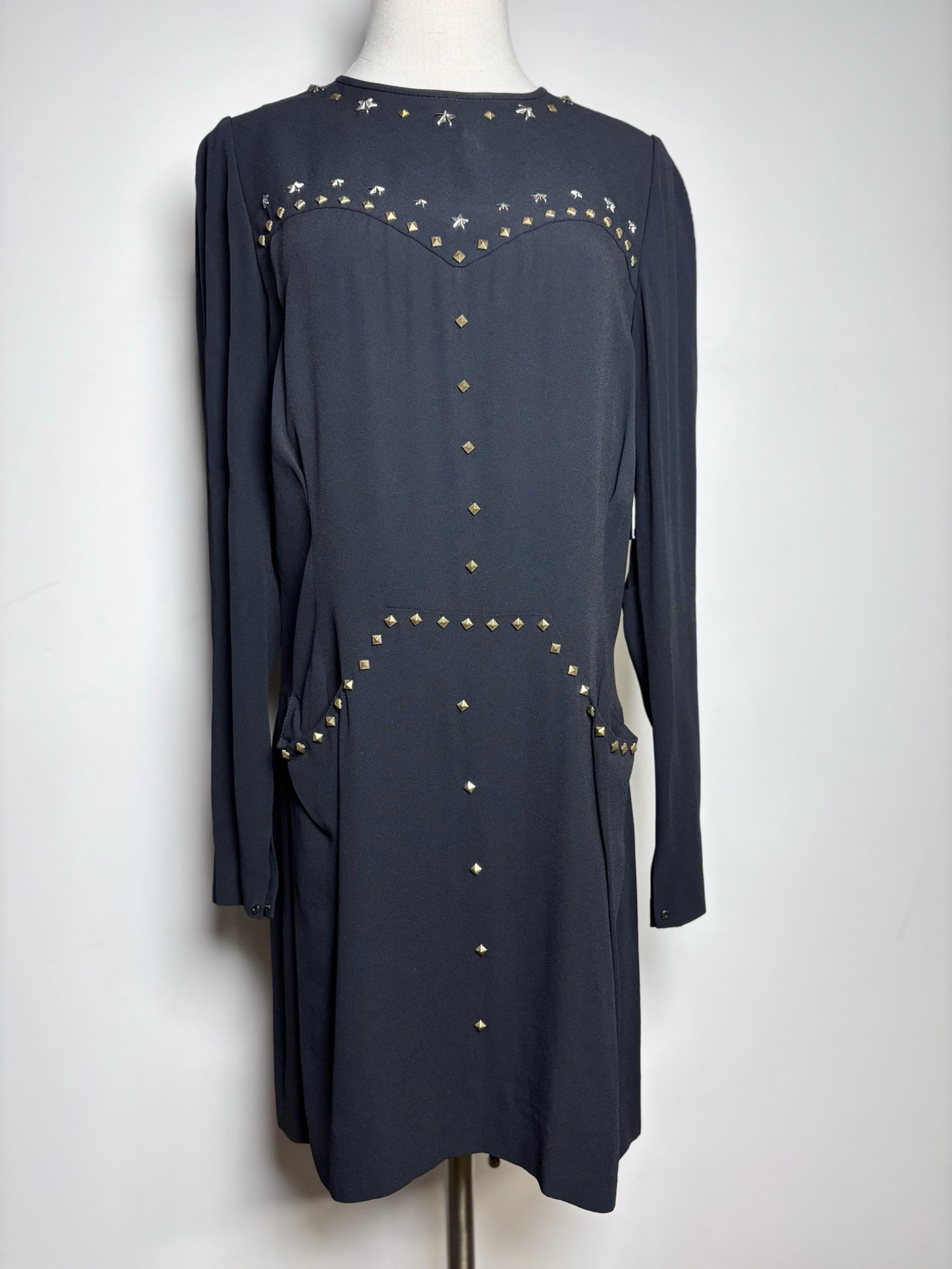 Women Size 40 (S) Isabel Marant Krista Black Star Studs Viscose Blend Mini Dress | Pre-owned