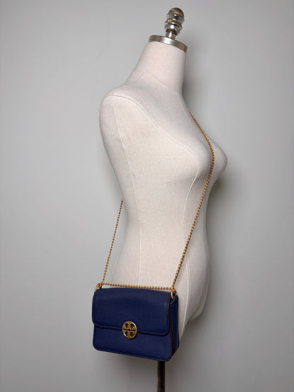 Tory Burch Solid Leather Navy Cowhide Purse