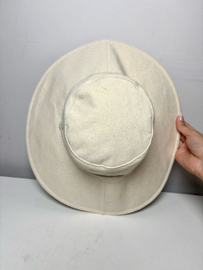 Women Small Jenni Kayne Cream Cotton Pre-Owned Floppy Wide Brim Hat