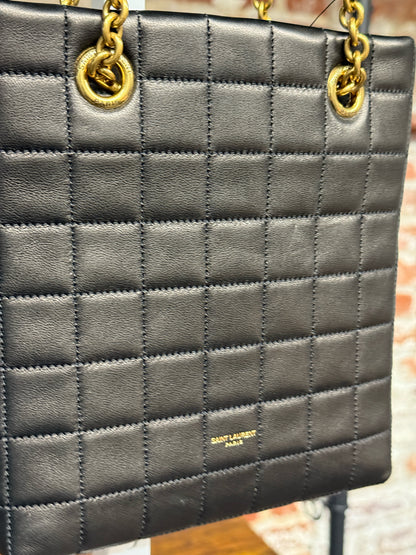 Saint Laurent Quilted Leather Black Lambskin Carr Shopping Bag