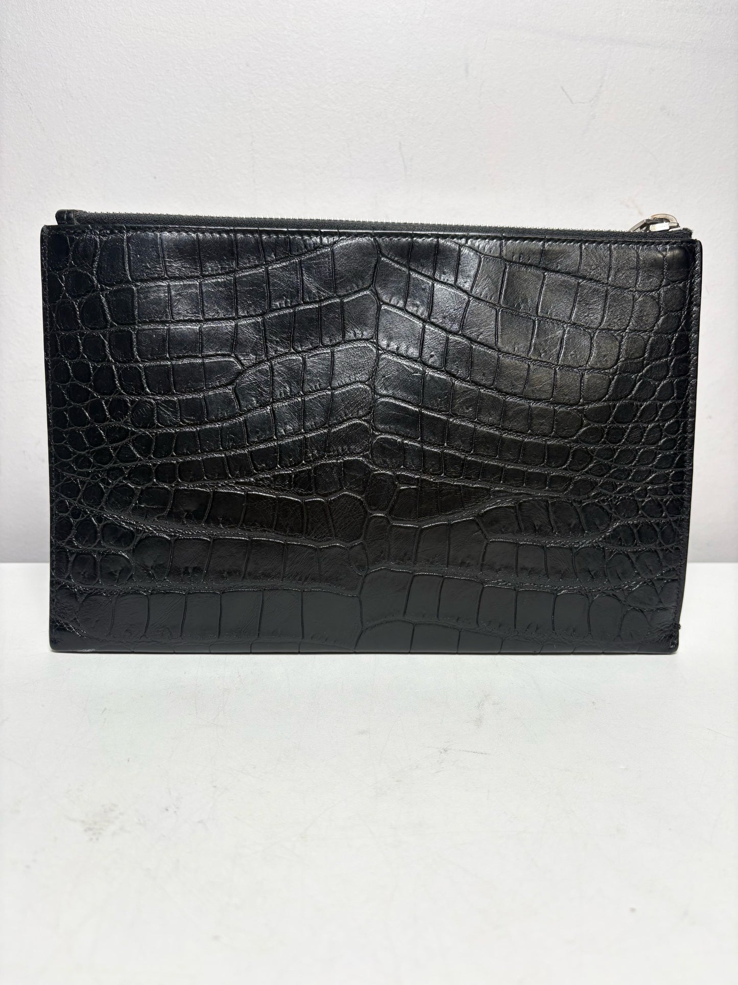 Saint Laurent Black Croc Embossed Leather Pre-Owned Portfolio Clutch