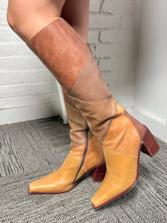 W Shoe Size 9 Jeffrey Campbell x Free People Brown Patchwork Calimity Boots