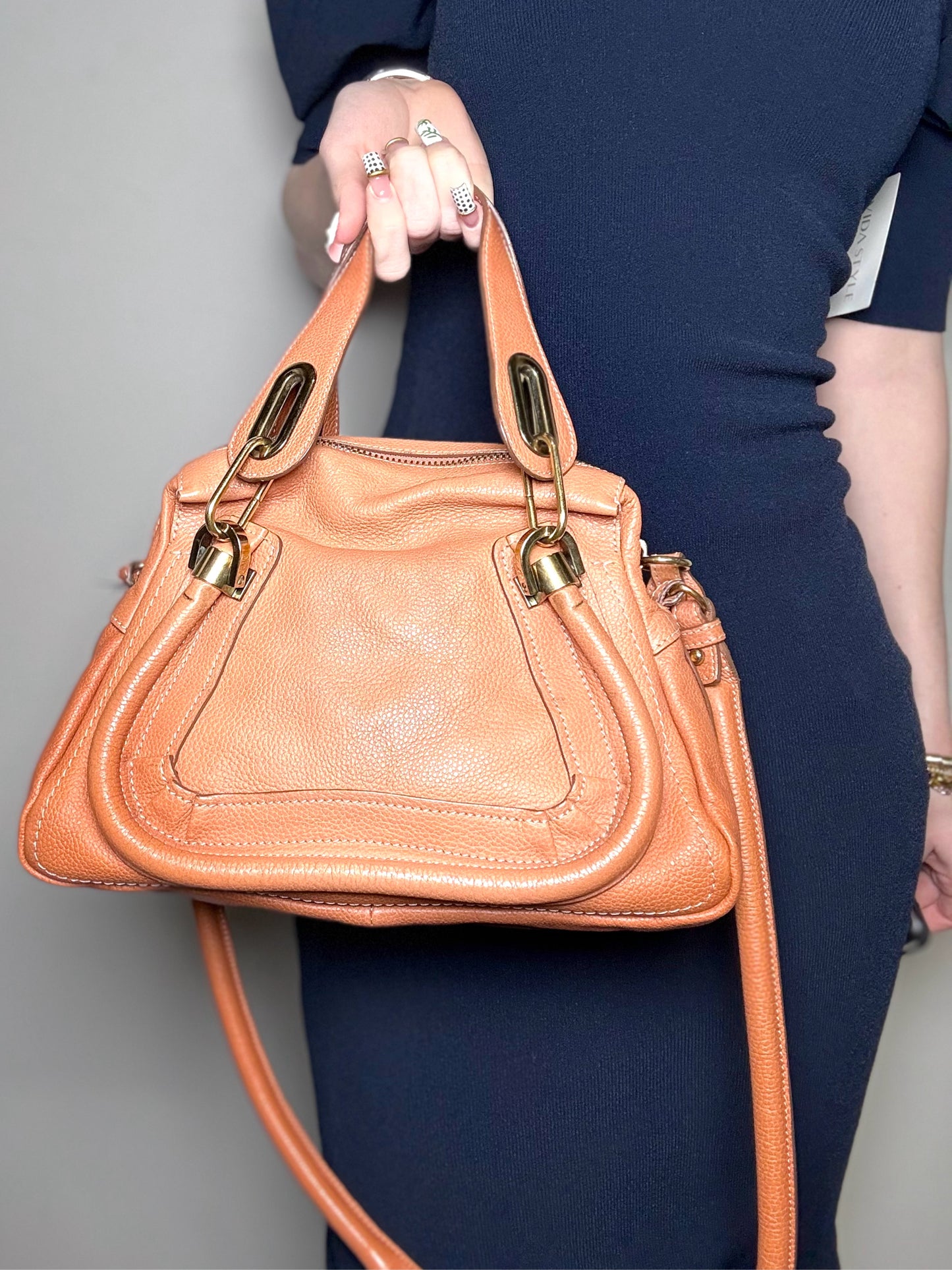 Chloe Paratay Small Roll Top Leather Satchel Orange Pre-owned Bag
