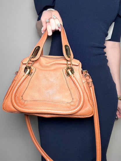 Chloe Paratay Small Roll Top Leather Satchel Orange Pre-owned Bag